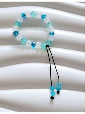 Aqua White Adjustable Beaded Bracelet